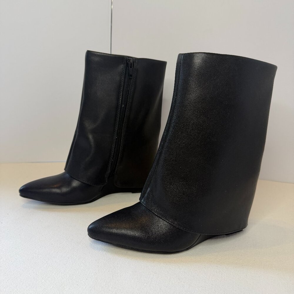 A New Day Rue Dress Boots Black Faux Leather Size 7.5‎